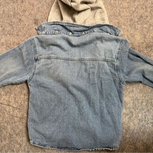 Zara Jacket Women's 9 Blue Denim Medium Wash Cotton Hooded Flap Pockets Full Zip - Picture 7 of 7